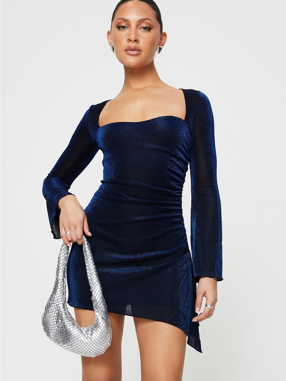 Princess Polly Navy Square Neck Long Sleeve Mini Dress